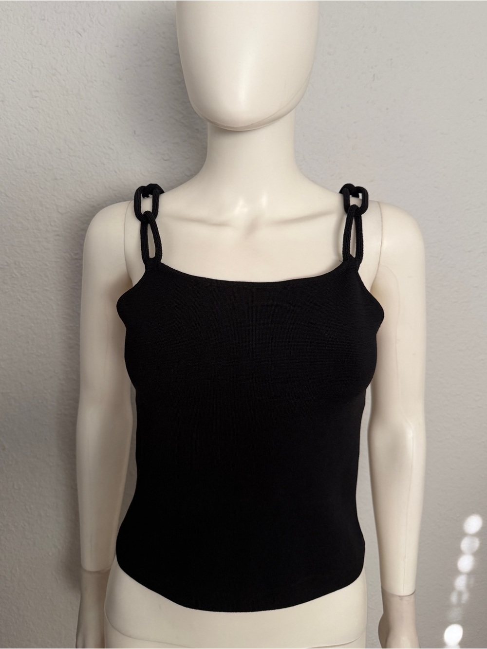 Black Chain-Strap Tank Top Women's Sleek Camisole Tank Stretchy Square Neck Chic - Picture 4 of 8